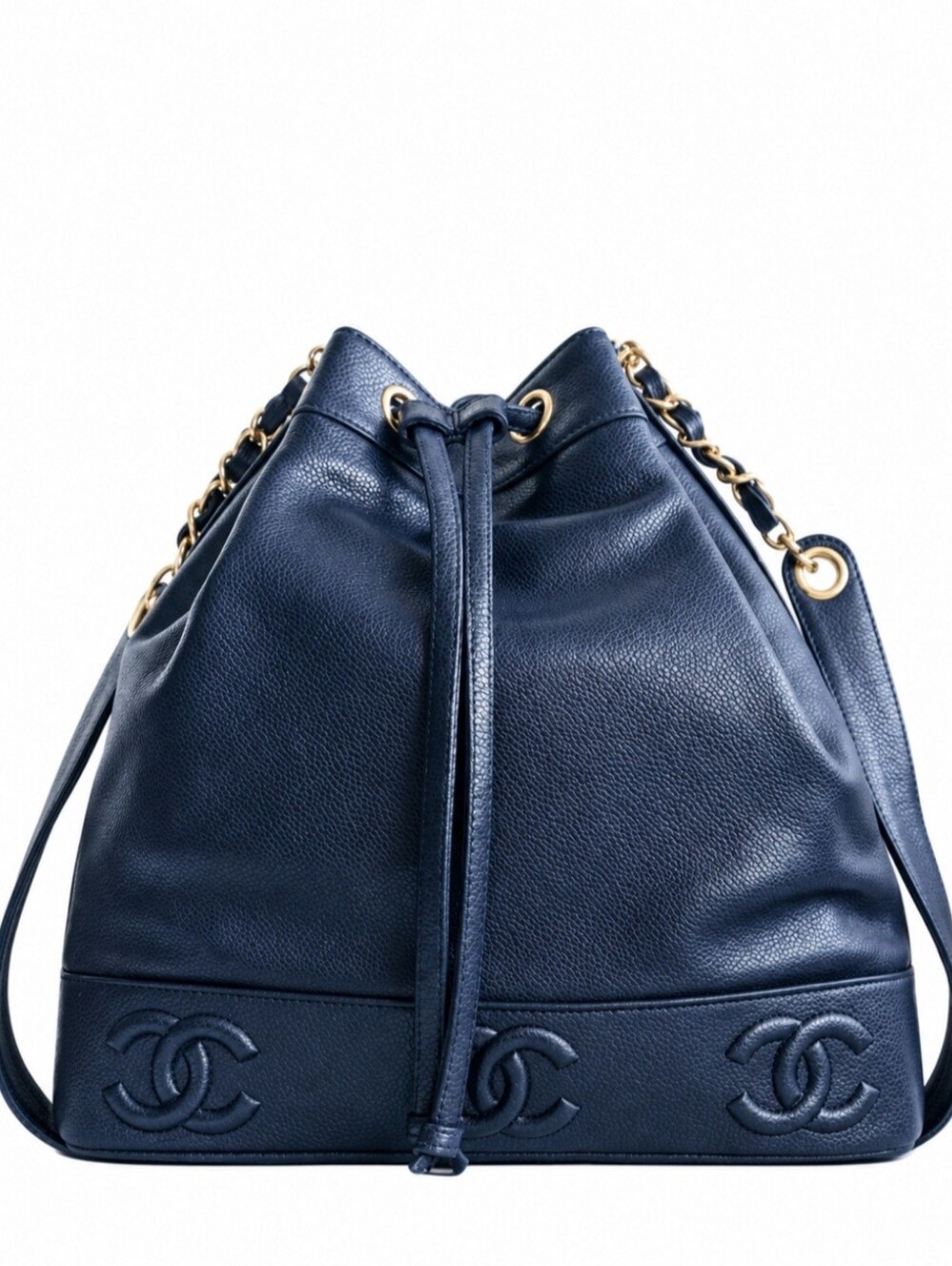Chanel Navy Blue Caviar Leather Triple CC Bucket Bag